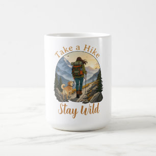 Vintage Hiking with Dog Retro Badge Hike Stay Wild Coffee Mug