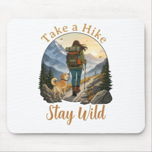 Vintage Hiking with Dog Retro Badge Hike Stay Wild Mouse Mat
