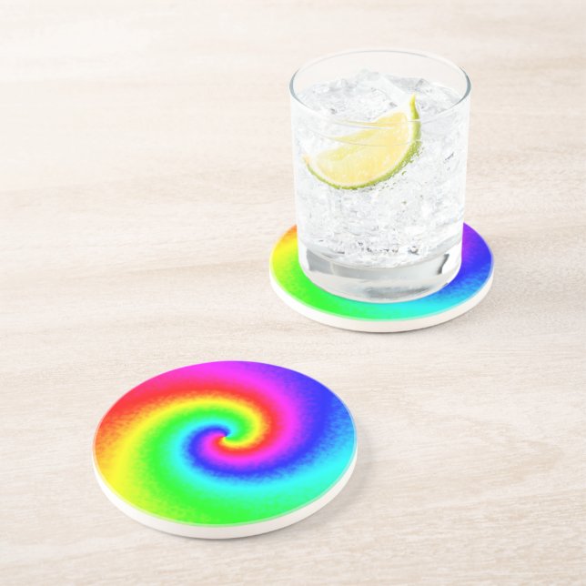 Vintage Hippie Boho Tie Dye Psychedelic Twirl Coaster (Side)