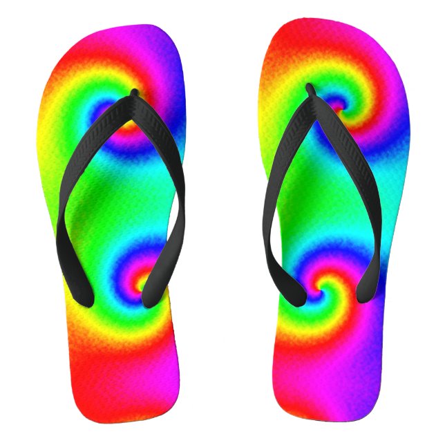 Vintage Hippie Boho Tie Dye Psychedelic Twirl Flip Flops (Footbed)
