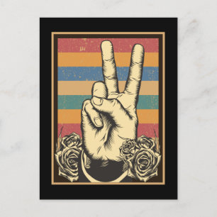 Vintage Hippie Hand Peace Sign Postcard