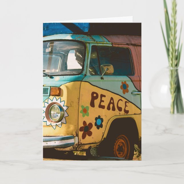 VINTAGE HIPPIE VAN HELLO GREETING CARD (Front)