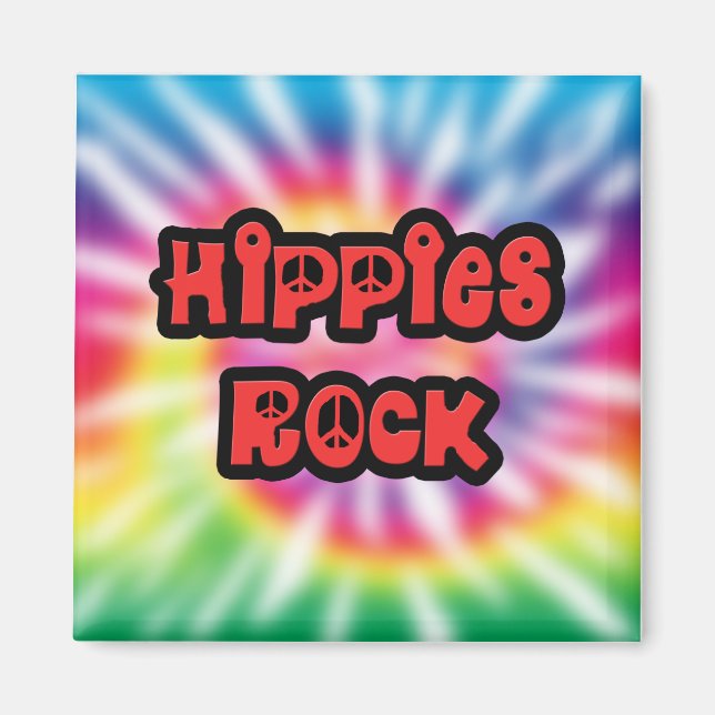 Vintage Hippies Rock Tie Dye Magnet (Front)