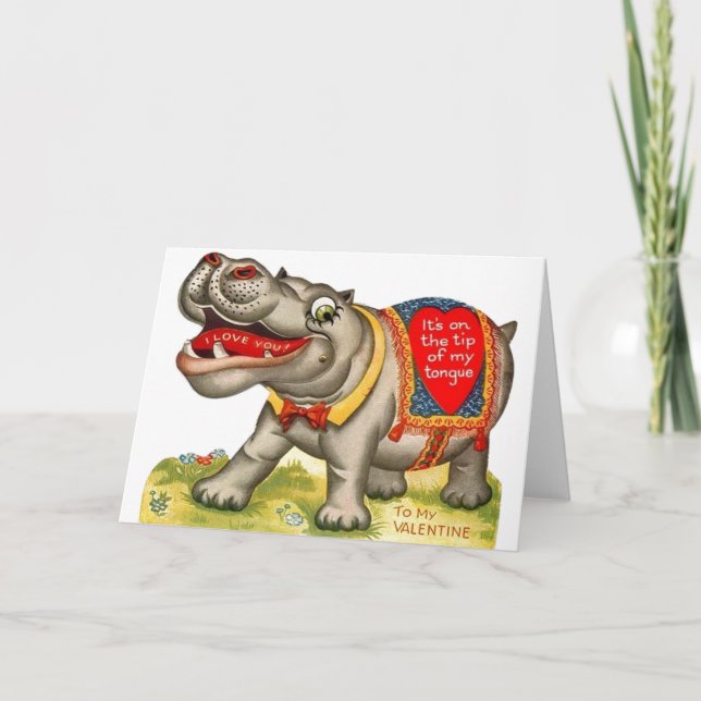 Vintage Hippo Valentine's Day Card (Front)