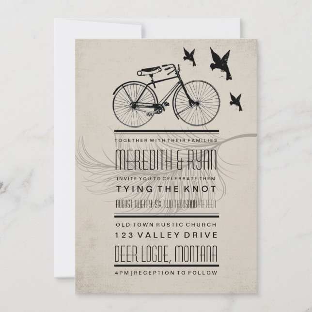 VINTAGE HIPSTER BICYCLE WEDDING INVITATION (Front)