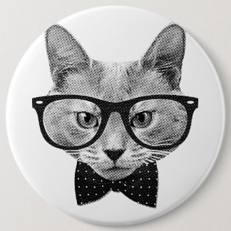 Vintage hipster cat 6 cm round badge