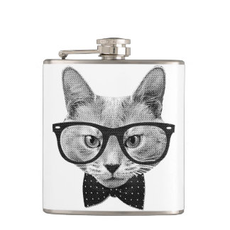 Vintage hipster cat hip flask