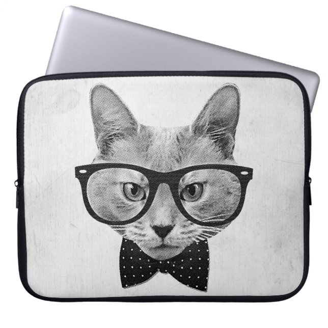 Vintage hipster cat laptop sleeve (Front)