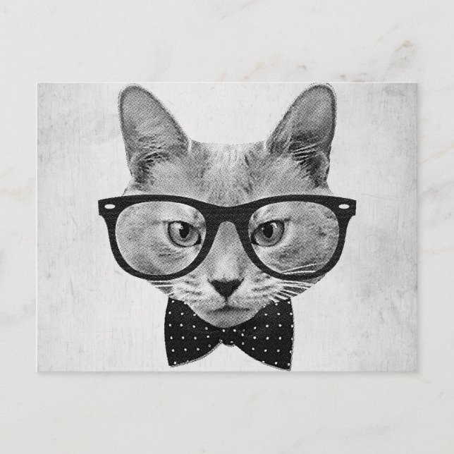 Vintage hipster cat postcard (Front)
