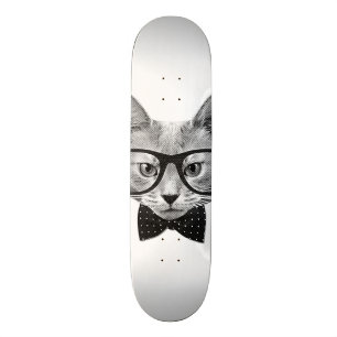 Vintage hipster cat skateboard