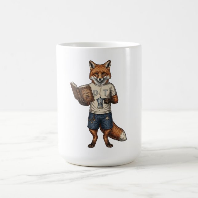 Vintage Hipster Fox Coffee Brewer & Book Reader Mug (Center)