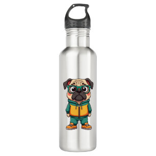 Vintage Hipster Pug Dog Cartoon Streetwear Graphic 710 Ml Water Bottle