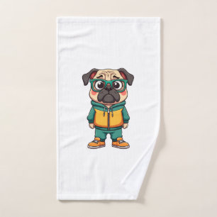 Vintage Hipster Pug Dog Cartoon Streetwear Graphic Hand Towel