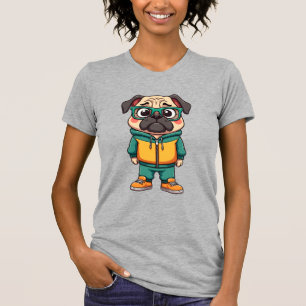 Vintage Hipster Pug Dog Cartoon Streetwear Graphic T-Shirt