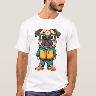 Vintage Hipster Pug Dog Cartoon Streetwear Graphic T-Shirt