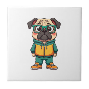 Vintage Hipster Pug Dog Cartoon Streetwear Graphic Tile