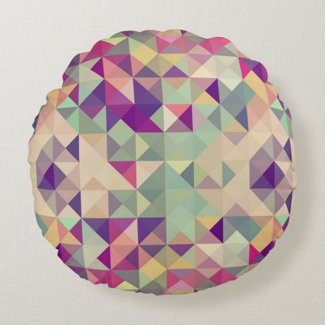 Vintage Hipsters Geometric Pattern. Round Cushion (Front)