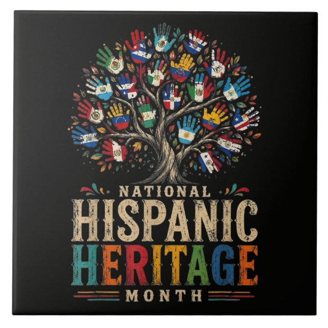 Vintage Hispanic Heritage Month Tree of Unity Tile (Front)