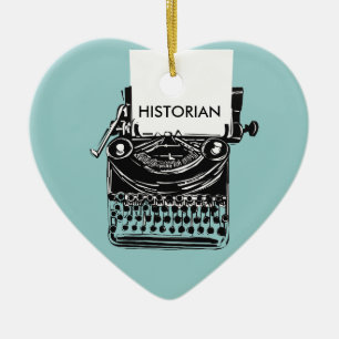 Vintage Historian Retro Typewriter Illustration Ceramic Tree Decoration