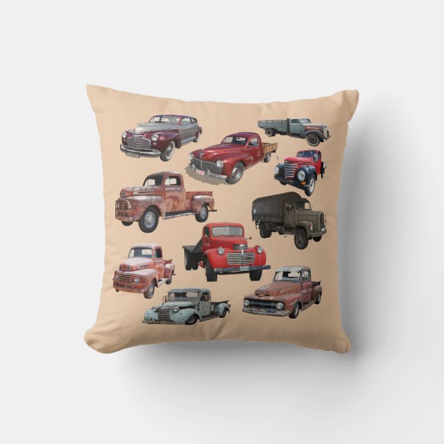 "Vintage Historic Old Cars and Trucks" Cushion (Front)