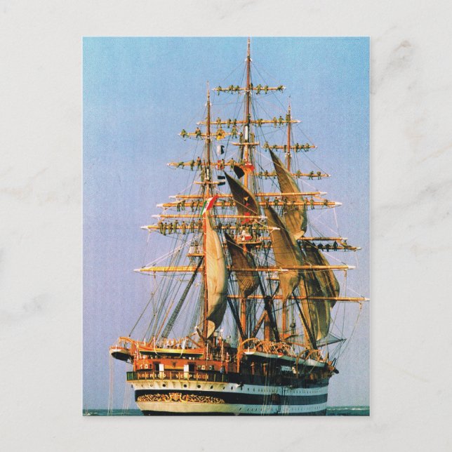 Vintage historic ships, Amerigo Vespucci, Italian Postcard (Front)