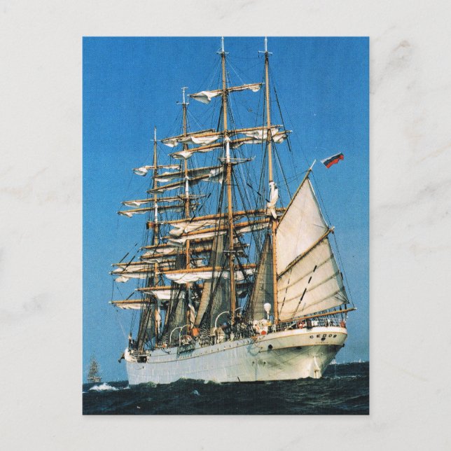 Vintage historic ships, Sedov, Russian Postcard (Front)