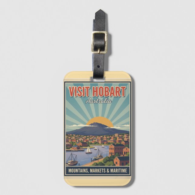 Vintage Hobart Tasmania - Mountains & Maritime Luggage Tag (Front Vertical)