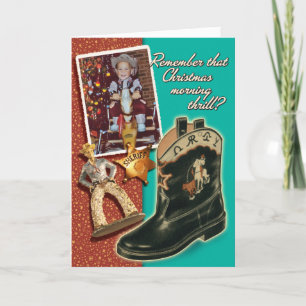 Vintage Hobby Horse Cowboy Retro Christmas Card