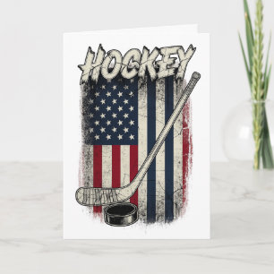 Vintage Hockey American Flag Retro Puck Players Card