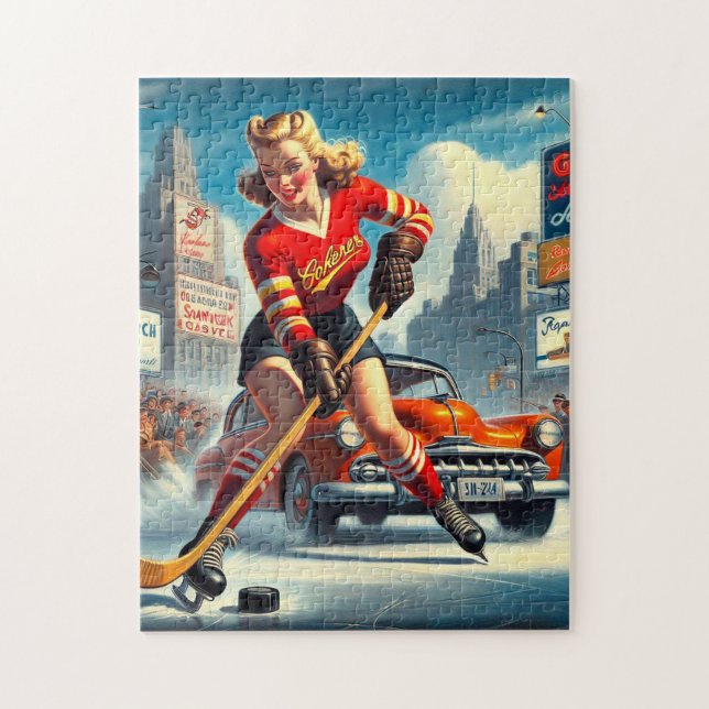 Vintage Hockey Girl Jigsaw Puzzle (Vertical)