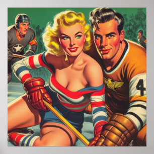 Vintage Hockey Girl Poster