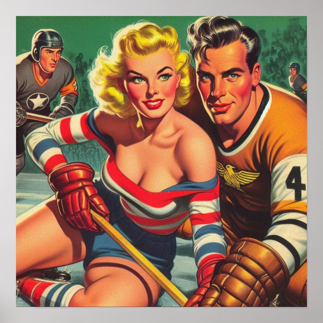 Vintage Hockey Girl Poster (Front)