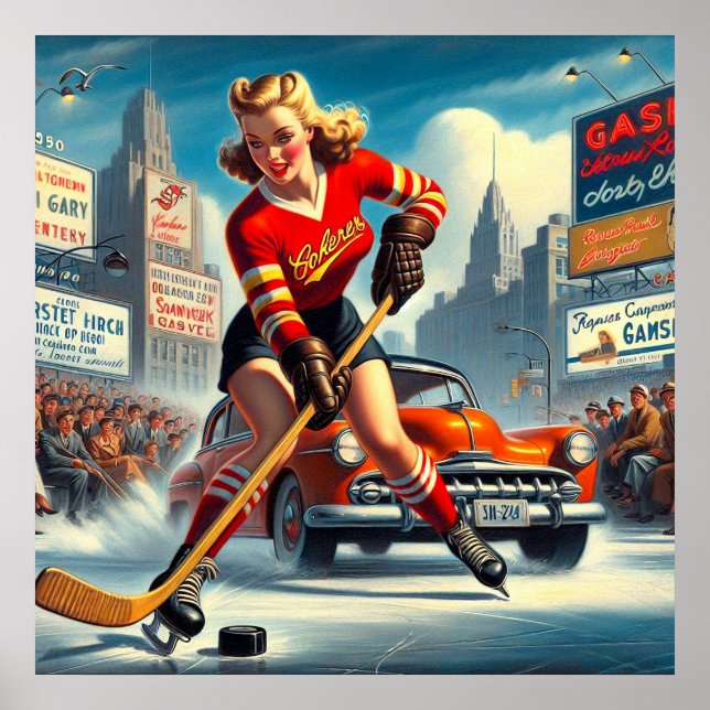 Vintage Hockey Girl Poster (Front)
