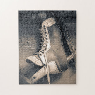 Vintage hockey skate BW Jigsaw Puzzle