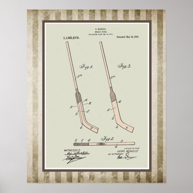 Vintage Hockey Stick Patent Poster (Front)