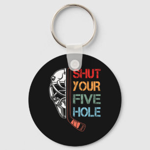 Vintage Hockey Team Retro Shut Your Five Hole Goal Key Ring