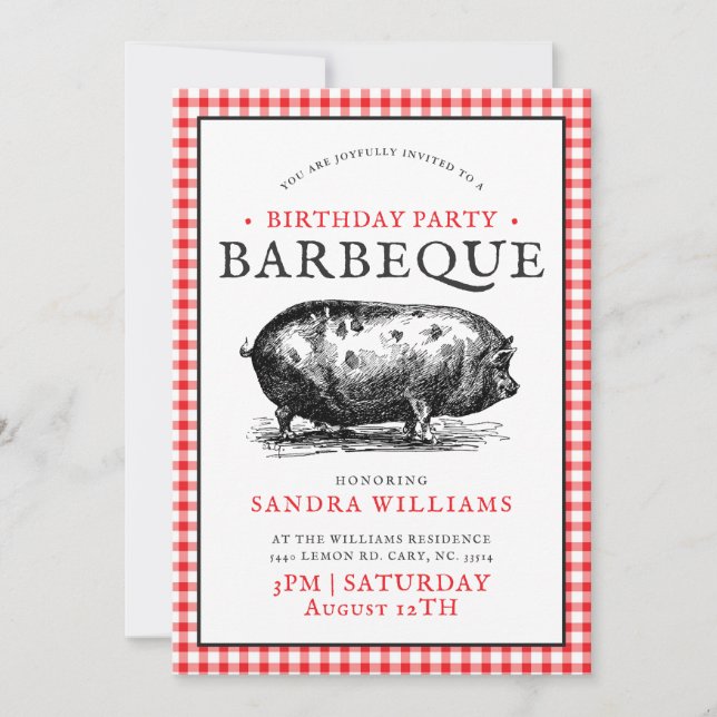 Vintage Hog Picnic Style | Birthday Barbecue Invitation (Front)