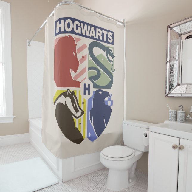 Vintage HOGWARTS™ Stamped Crest Shower Curtain (In Situ)