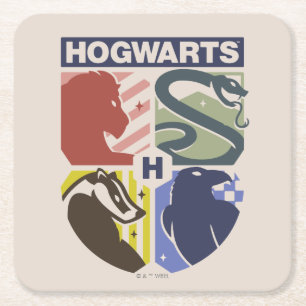 Vintage HOGWARTS™ Stamped Crest Square Paper Coaster
