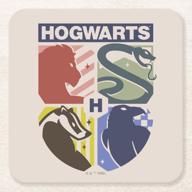 Vintage HOGWARTS™ Stamped Crest Square Paper Coaster (Front)