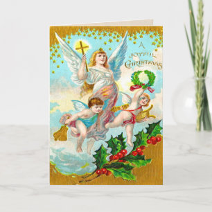 Vintage Holiday Angels Christmas Card