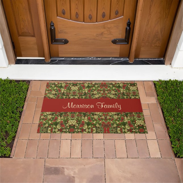 Vintage Holiday Botanical Monogrammed Doormat (Outdoor)