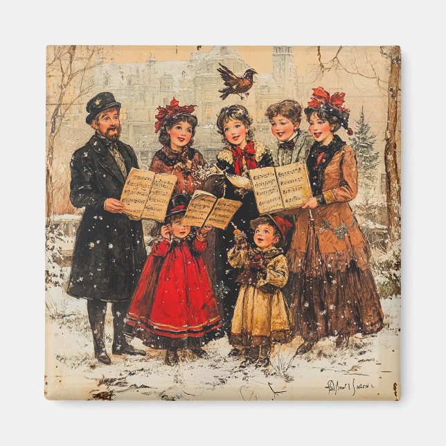 Vintage Holiday Carolers Magnet (Front)