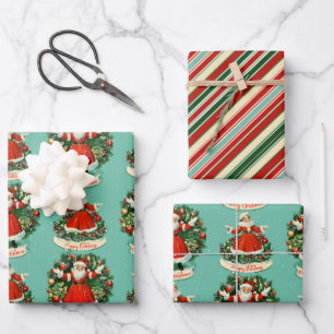 Vintage Holiday Cheer In Teal Wrapping Paper Sheet