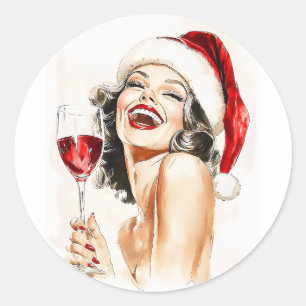 Vintage Holiday Cheer in Watercolor Classic Round Sticker