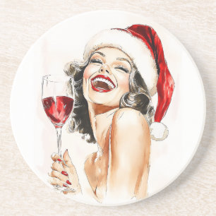 Vintage Holiday Cheer in Watercolor Coaster