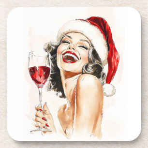 Vintage Holiday Cheer in Watercolor Coaster