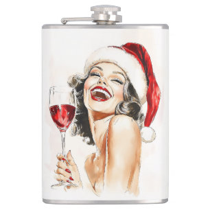 Vintage Holiday Cheer in Watercolor Hip Flask