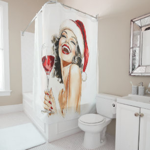 Vintage Holiday Cheer in Watercolor Shower Curtain
