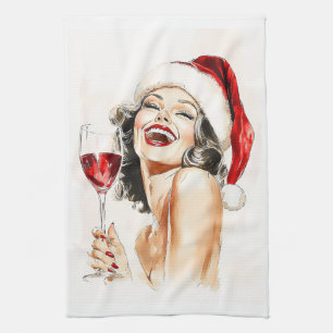 Vintage Holiday Cheer in Watercolor Tea Towel